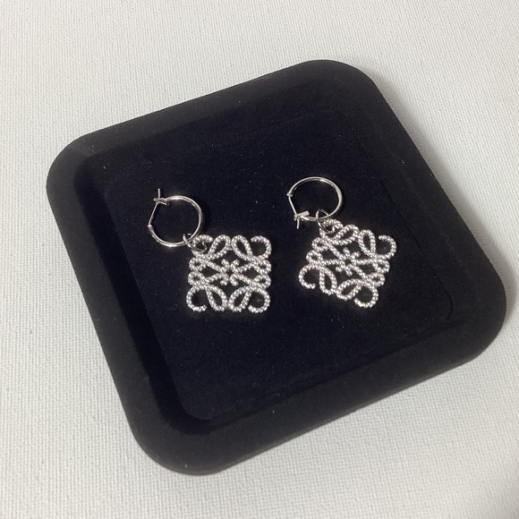 Loewe Logo Silver and Crystal Hoop Earrings - Picture 1 of 2